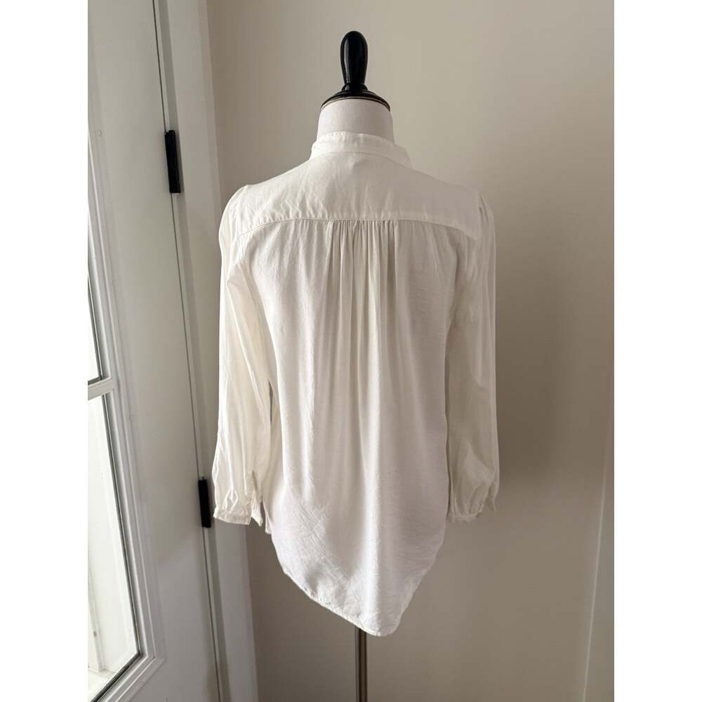 Lauren Ralph Lauren Blouse M Ivory Woven Ruffle Neck 3/4 Sleeve Boho - Picture 5 of 10